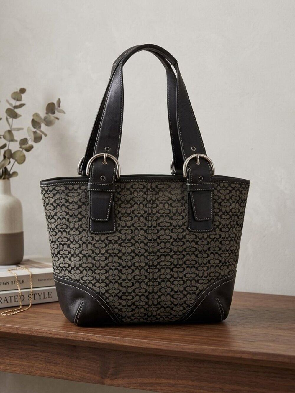 VINTAGE 2003 Coach Signature C Soho Tote #6383 - Black/Grey Y2K